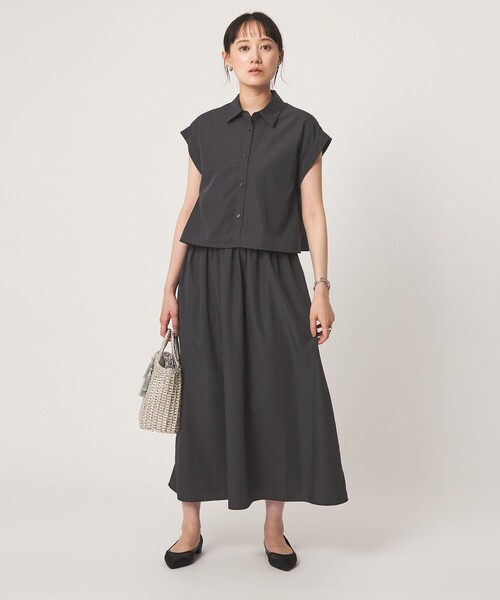 green label relaxing（グリーンレーベルリラクシング）の「フレンチスリーブ ワンピース（ワンピース・レディース・その他1/モカ/ダークグレー・FREE）」の2枚目の写真
