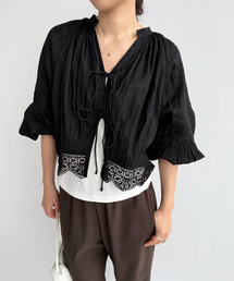 【ne Quittez pas / ヌキテパ】Cambric Dobby Lace Blouse