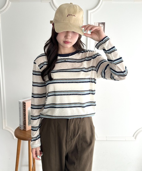 CLEA(クレア)の「ボーダーリンガーネックシアートップス(Tシャツ/カットソー・レディース・ネイビー/ホワイト・FREE)」の5枚目の写真