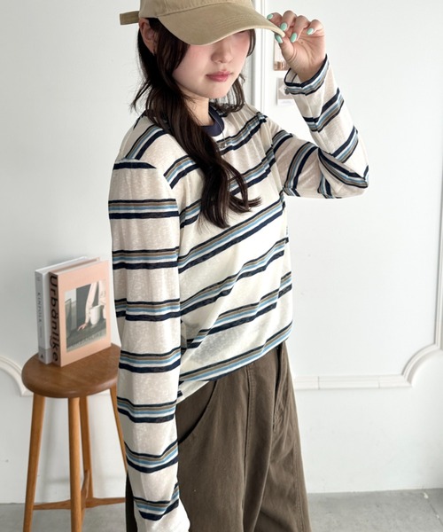 CLEA(クレア)の「ボーダーリンガーネックシアートップス(Tシャツ/カットソー・レディース・ネイビー/ホワイト・FREE)」の6枚目の写真