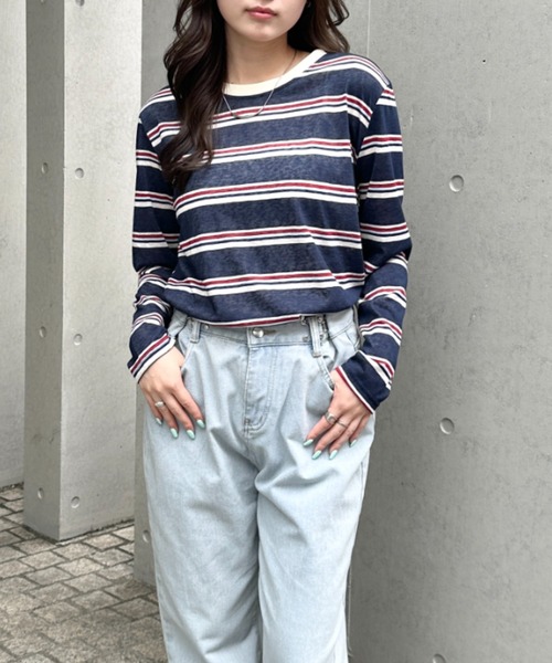 CLEA(クレア)の「ボーダーリンガーネックシアートップス(Tシャツ/カットソー・レディース・ネイビー/ホワイト・FREE)」の12枚目の写真