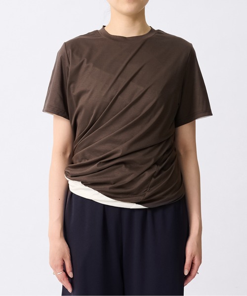 SATORU SASAKI(サトルササキ)の「【SATORU SASAKI/サトルササキ】DOUBLE-T-SHIRT/ダブルドレープTシャツ(Tシャツ/カットソー・レディース・ホワイト/ピンク・2)」の4枚目の写真
