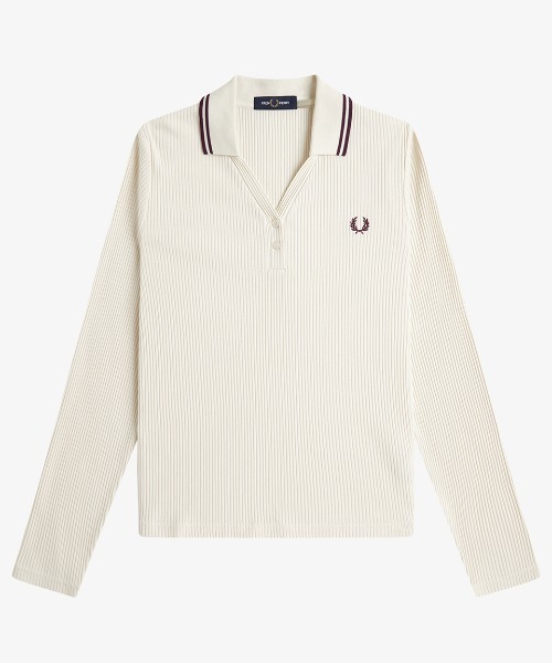 FRED PERRY(フレッドペリー)の「Twin Tipped Ribbed Polo Shirt/ツインティップリブポロシャツ(ポロシャツ・レディース・ネイビー/ベージュ・10/8)」の7枚目の写真