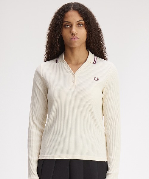 FRED PERRY(フレッドペリー)の「Twin Tipped Ribbed Polo Shirt/ツインティップリブポロシャツ(ポロシャツ・レディース・ネイビー/ベージュ・10/8)」の5枚目の写真