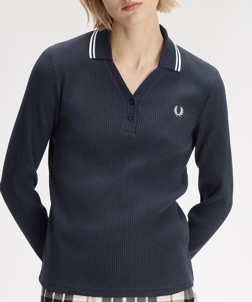 FRED PERRY(フレッドペリー)の「Twin Tipped Ribbed Polo Shirt/ツインティップリブポロシャツ(ポロシャツ・レディース・ネイビー/ベージュ・10/8)」の9枚目の写真