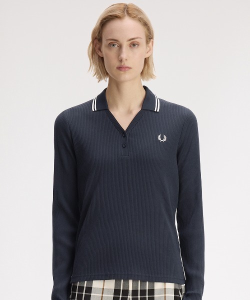 FRED PERRY(フレッドペリー)の「Twin Tipped Ribbed Polo Shirt/ツインティップリブポロシャツ(ポロシャツ・レディース・ネイビー/ベージュ・10/8)」の11枚目の写真