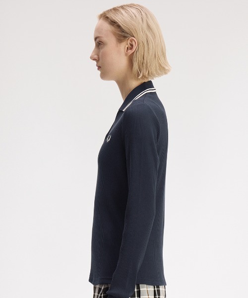 FRED PERRY(フレッドペリー)の「Twin Tipped Ribbed Polo Shirt/ツインティップリブポロシャツ(ポロシャツ・レディース・ネイビー/ベージュ・10/8)」の12枚目の写真