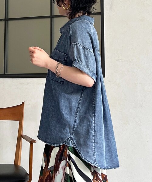 un dix cors(アンディコール)の「デニム半袖シャツ(シャツ/ブラウス・レディース・グレー/インディゴブルー/サックスブルー・FREE)」の20枚目の写真