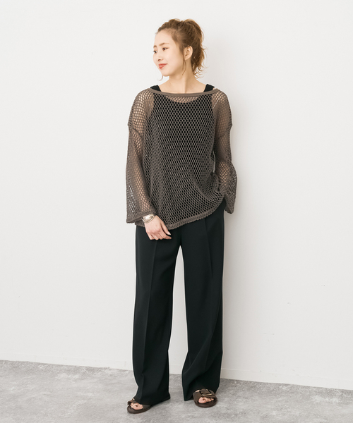 Spick & Span(スピックアンドスパン)の「《追加》ACASAM / アカサム メッシュプルオーバー(Tシャツ/カットソー・レディース・カーキ/アイボリー・FREE)」の4枚目の写真