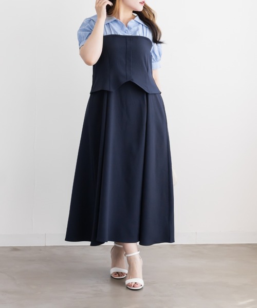 CLETTE(クレット)の「ビスチェ風シャツドッキングワンピース(ワンピース・レディース・チャコールグレー/ネイビー/ブラック・4L/LL/3L)」の3枚目の写真
