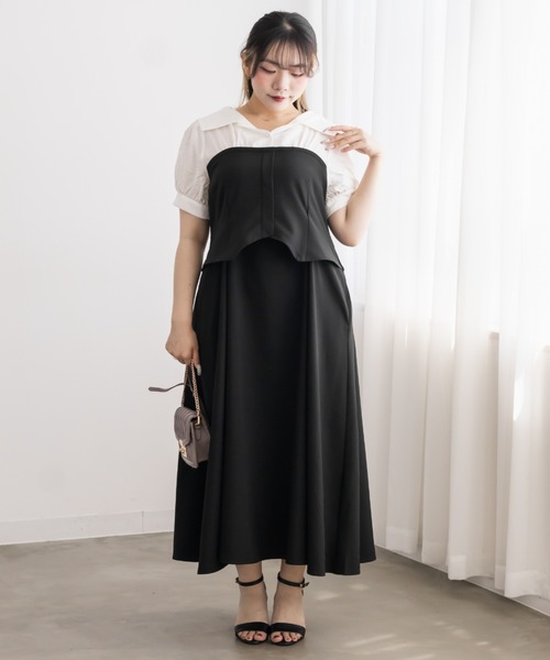 CLETTE(クレット)の「ビスチェ風シャツドッキングワンピース(ワンピース・レディース・チャコールグレー/ネイビー/ブラック・4L/LL/3L)」の18枚目の写真