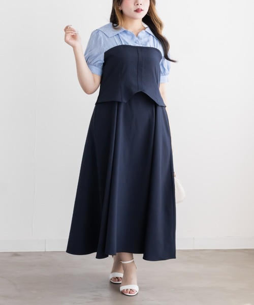 CLETTE(クレット)の「ビスチェ風シャツドッキングワンピース(ワンピース・レディース・チャコールグレー/ネイビー/ブラック・4L/LL/3L)」の16枚目の写真