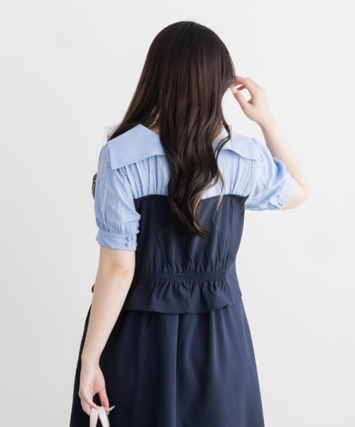 CLETTE(クレット)の「ビスチェ風シャツドッキングワンピース(ワンピース・レディース・チャコールグレー/ネイビー/ブラック・4L/LL/3L)」の14枚目の写真