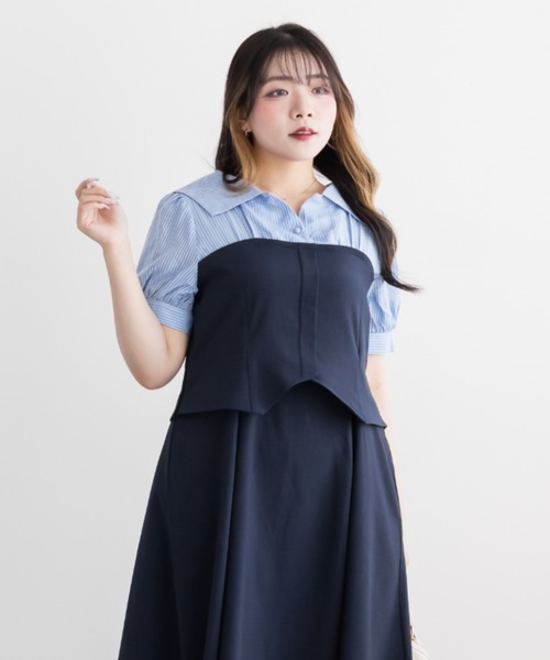 CLETTE(クレット)の「ビスチェ風シャツドッキングワンピース(ワンピース・レディース・チャコールグレー/ネイビー/ブラック・4L/LL/3L)」の12枚目の写真