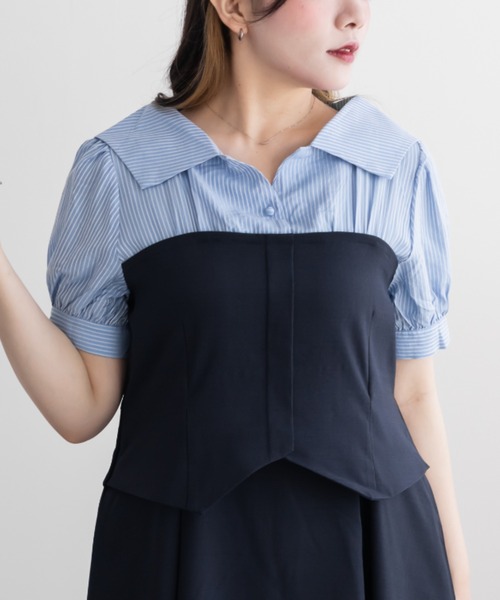 CLETTE(クレット)の「ビスチェ風シャツドッキングワンピース(ワンピース・レディース・チャコールグレー/ネイビー/ブラック・4L/LL/3L)」の15枚目の写真