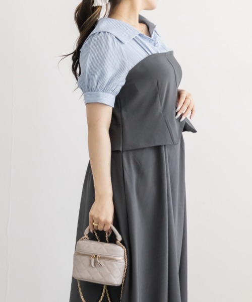 CLETTE(クレット)の「ビスチェ風シャツドッキングワンピース(ワンピース・レディース・チャコールグレー/ネイビー/ブラック・4L/LL/3L)」の21枚目の写真