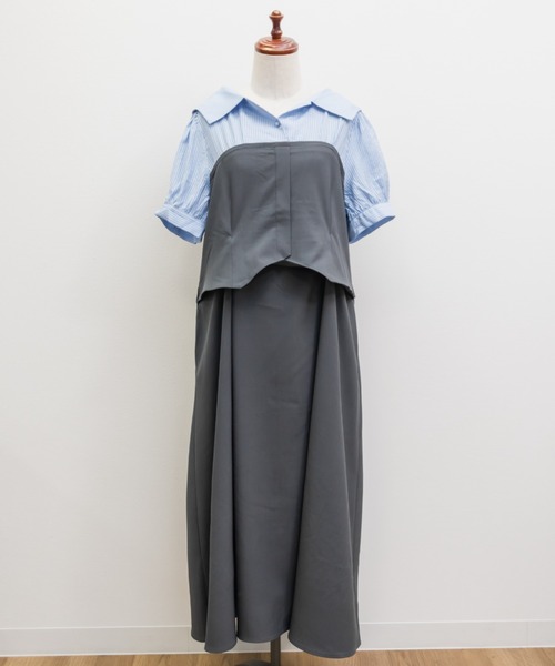 CLETTE(クレット)の「ビスチェ風シャツドッキングワンピース(ワンピース・レディース・チャコールグレー/ネイビー/ブラック・4L/LL/3L)」の17枚目の写真