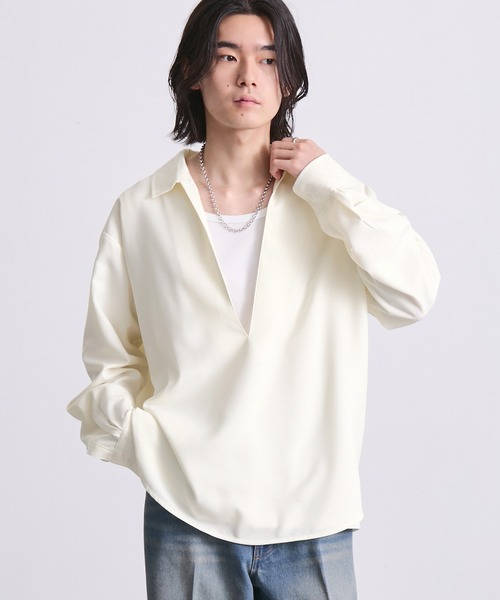 EMMA CLOTHES(エマクローズ)の「ハードツイスト長袖ヴァルーズシャツ(速乾 UV イージーケア)(シャツ/ブラウス・メンズ・グレイッシュベージュ/スミクロ/オフホワイト・S/M/L)」の17枚目の写真