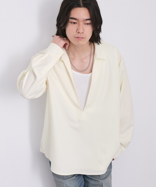 EMMA CLOTHES(エマクローズ)の「ハードツイスト長袖ヴァルーズシャツ(速乾 UV イージーケア)(シャツ/ブラウス・メンズ・グレイッシュベージュ/スミクロ/オフホワイト・S/M/L)」の18枚目の写真