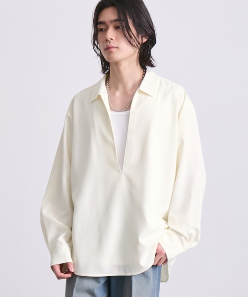 EMMA CLOTHES(エマクローズ)の「ハードツイスト長袖ヴァルーズシャツ(速乾 UV イージーケア)(シャツ/ブラウス・メンズ・グレイッシュベージュ/スミクロ/オフホワイト・S/M/L)」の19枚目の写真