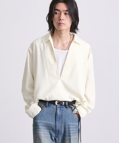 EMMA CLOTHES(エマクローズ)の「ハードツイスト長袖ヴァルーズシャツ(速乾 UV イージーケア)(シャツ/ブラウス・メンズ・グレイッシュベージュ/スミクロ/オフホワイト・S/M/L)」の20枚目の写真