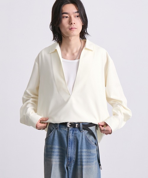 EMMA CLOTHES(エマクローズ)の「ハードツイスト長袖ヴァルーズシャツ(速乾 UV イージーケア)(シャツ/ブラウス・メンズ・グレイッシュベージュ/スミクロ/オフホワイト・S/M/L)」の21枚目の写真