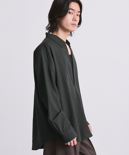 EMMA CLOTHES(エマクローズ)の「ハードツイスト長袖ヴァルーズシャツ(速乾 UV イージーケア)(シャツ/ブラウス・メンズ・グレイッシュベージュ/スミクロ/オフホワイト・S/M/L)」の10枚目の写真