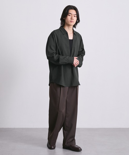 EMMA CLOTHES(エマクローズ)の「ハードツイスト長袖ヴァルーズシャツ(速乾 UV イージーケア)(シャツ/ブラウス・メンズ・グレイッシュベージュ/スミクロ/オフホワイト・S/M/L)」の13枚目の写真