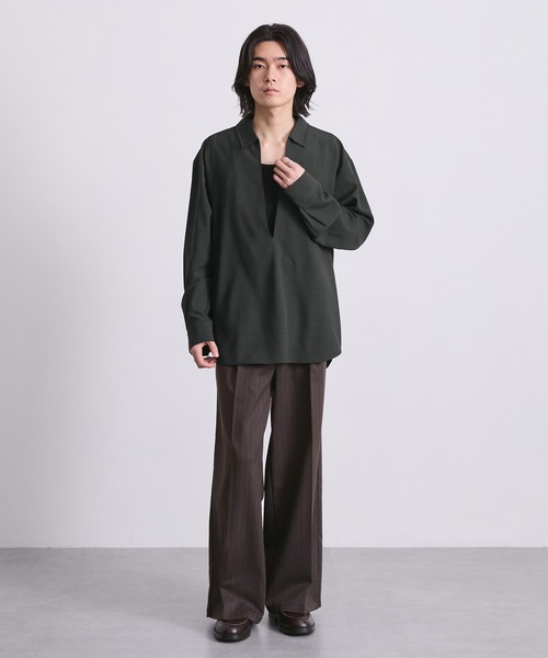 EMMA CLOTHES(エマクローズ)の「ハードツイスト長袖ヴァルーズシャツ(速乾 UV イージーケア)(シャツ/ブラウス・メンズ・グレイッシュベージュ/スミクロ/オフホワイト・S/M/L)」の14枚目の写真