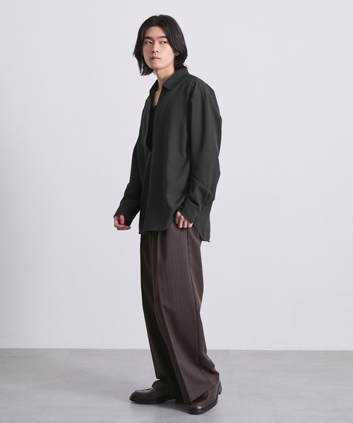 EMMA CLOTHES(エマクローズ)の「ハードツイスト長袖ヴァルーズシャツ(速乾 UV イージーケア)(シャツ/ブラウス・メンズ・グレイッシュベージュ/スミクロ/オフホワイト・S/M/L)」の15枚目の写真