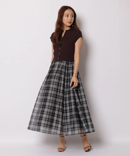 JUSGLITTY（ジャスグリッティー）の「シアーチェックドッキングワンピース（ワンピース・レディース・ブラウン/ネイビー・2/1）」の4枚目の写真