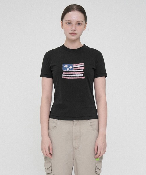 NICE WEATHER(ナイスウェザー)の「<PETER>USA FLAG Tシャツ(Tシャツ/カットソー・レディース・ホワイト/ブラック・2/1)」の5枚目の写真