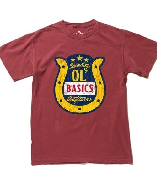 Ol' Basics(オールベーシックス)の「Ol' Basics(オール・ベーシックス) 半袖Tシャツ ヴィンテージライク ガーメントダイ ホースシューイラスト ひび割れ クラックプリント Tシャツ 半袖 トップス カットソー アメカジ カジュアル レディース ユニセックス(Tシャツ/カットソー・レディース・ホワイト/レッド系/スミクロ/ブルー系・S)」の4枚目の写真