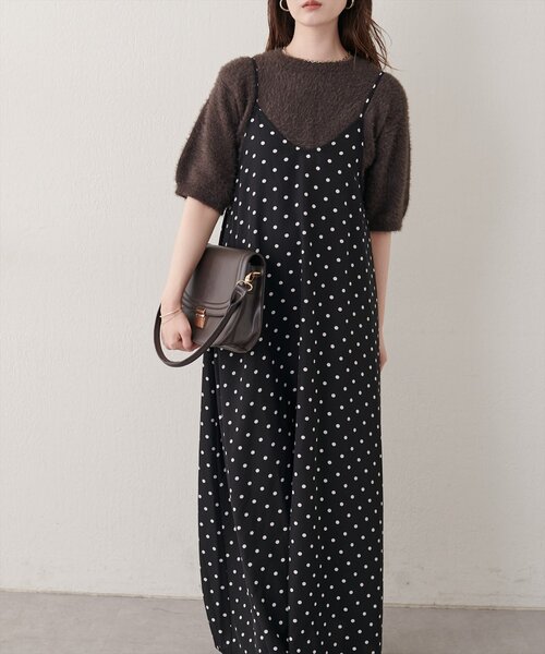 natural couture（ナチュラルクチュール）の「リボン付きドットキャミワンピース（ワンピース・レディース・ブラウン/ブラック・FREE）」の3枚目の写真