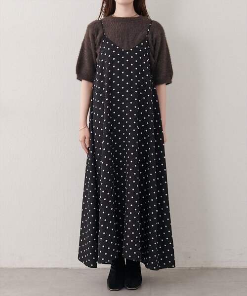 natural couture（ナチュラルクチュール）の「リボン付きドットキャミワンピース（ワンピース・レディース・ブラウン/ブラック・FREE）」の6枚目の写真