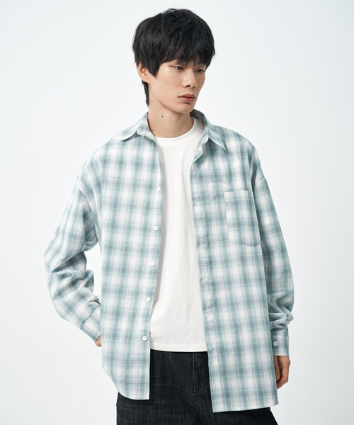 WAAR(ワール)の「M1088 チェックシャツ(3色)(シャツ/ブラウス・メンズ・ライトグレー/ピンク/ブルー・LARGE/MEDIUM)」の2枚目の写真
