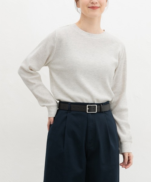 Honeys(ハニーズ)の「ワッフルTシャツ(Tシャツ/カットソー・レディース・杢グレー/オートミール/ブラック/キャメル/カーキ/ベージュ・S/M/LL/L)」の8枚目の写真