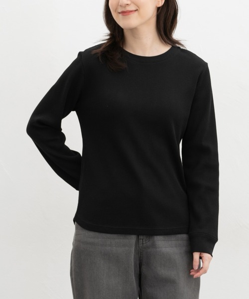 Honeys(ハニーズ)の「ワッフルTシャツ(Tシャツ/カットソー・レディース・杢グレー/オートミール/ブラック/キャメル/カーキ/ベージュ・S/M/LL/L)」の10枚目の写真