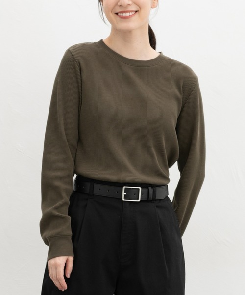 Honeys(ハニーズ)の「ワッフルTシャツ(Tシャツ/カットソー・レディース・杢グレー/オートミール/ブラック/キャメル/カーキ/ベージュ・S/M/LL/L)」の15枚目の写真