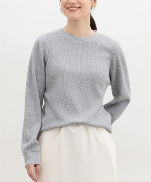 Honeys(ハニーズ)の「ワッフルTシャツ(Tシャツ/カットソー・レディース・杢グレー/オートミール/ブラック/キャメル/カーキ/ベージュ・S/M/LL/L)」の17枚目の写真