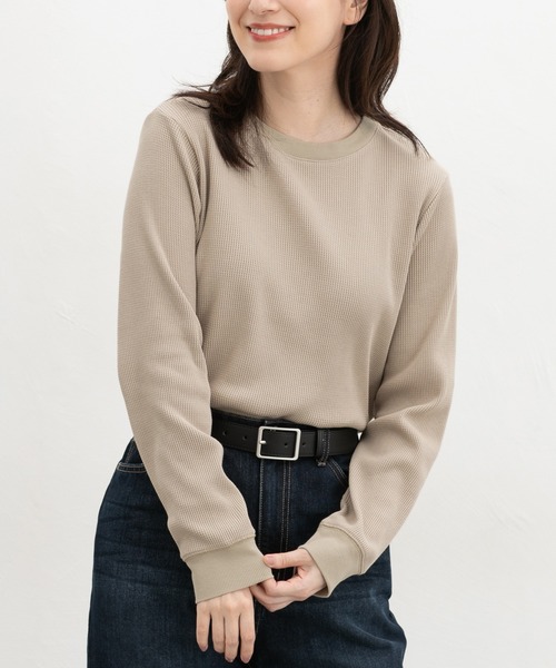 Honeys(ハニーズ)の「ワッフルTシャツ(Tシャツ/カットソー・レディース・杢グレー/オートミール/ブラック/キャメル/カーキ/ベージュ・S/M/LL/L)」の19枚目の写真