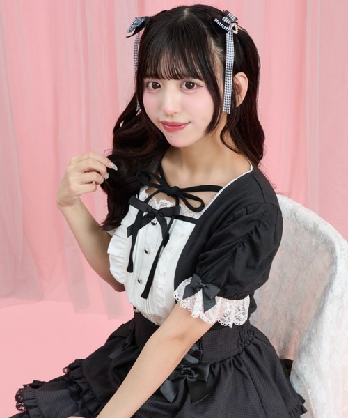 Secret Honey(シークレットハニー)の「半袖ヨークピンタックフリルカットソー(Tシャツ/カットソー・レディース・オフホワイト/ブラック・FREE)」の1枚目の写真