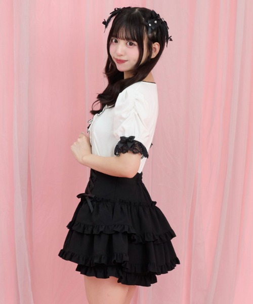 Secret Honey(シークレットハニー)の「半袖ヨークピンタックフリルカットソー(Tシャツ/カットソー・レディース・オフホワイト/ブラック・FREE)」の5枚目の写真