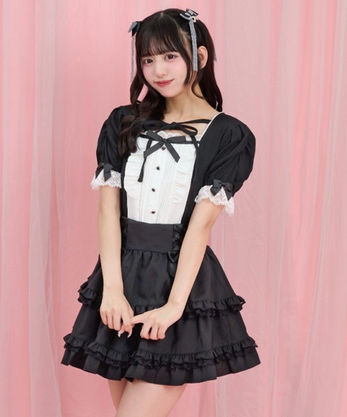 Secret Honey(シークレットハニー)の「半袖ヨークピンタックフリルカットソー(Tシャツ/カットソー・レディース・オフホワイト/ブラック・FREE)」の7枚目の写真