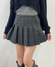 ボタンデザインチェックミニスカート