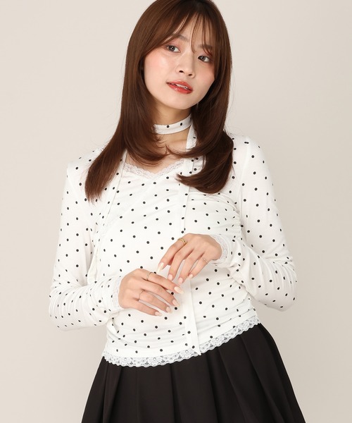Heather(ヘザー)の「タイ付きレースシアーカットソー 1063921(Tシャツ/カットソー・レディース・ブラック/ピンク/オフホワイト/アイボリー・FREE)」の2枚目の写真