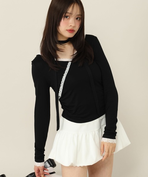 Heather(ヘザー)の「タイ付きレースシアーカットソー 1063921(Tシャツ/カットソー・レディース・ブラック/ピンク/オフホワイト/アイボリー・FREE)」の8枚目の写真