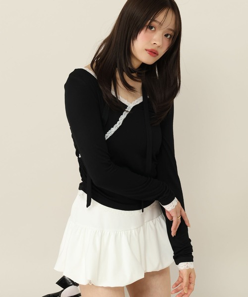 Heather(ヘザー)の「タイ付きレースシアーカットソー 1063921(Tシャツ/カットソー・レディース・ブラック/ピンク/オフホワイト/アイボリー・FREE)」の9枚目の写真