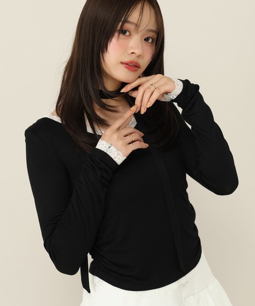 Heather(ヘザー)の「タイ付きレースシアーカットソー 1063921(Tシャツ/カットソー・レディース・ブラック/ピンク/オフホワイト/アイボリー・FREE)」の10枚目の写真