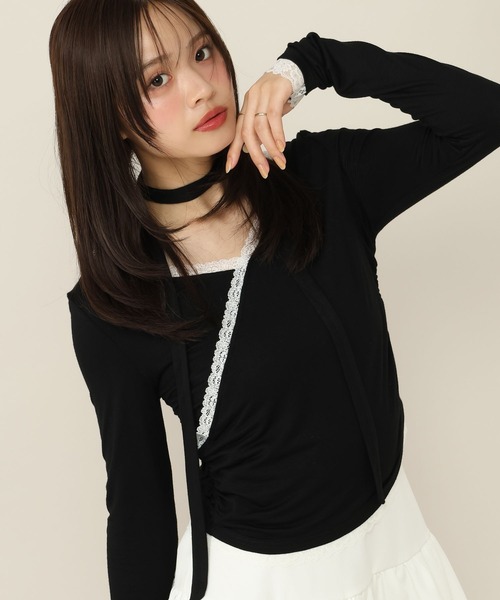 Heather(ヘザー)の「タイ付きレースシアーカットソー 1063921(Tシャツ/カットソー・レディース・ブラック/ピンク/オフホワイト/アイボリー・FREE)」の11枚目の写真